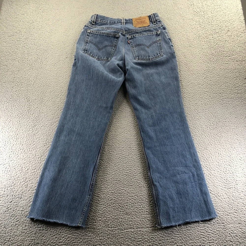 Vintage Levis Jeans Womens 28x29 Blue 517 Bootcut Raw Hem 90s Made In USA